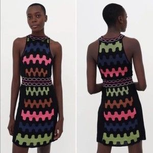 M Missoni Women's Halter Puzzle Stripe Knit Squiggle A Line Dress US Size 2